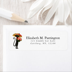 Elegant Romantic Black Cat with Roses and Big Hat