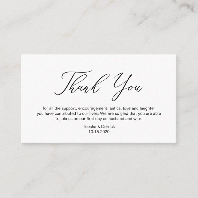 Elegant Romantic, Black font, Wedding Thank you Enclosure Card (Front)