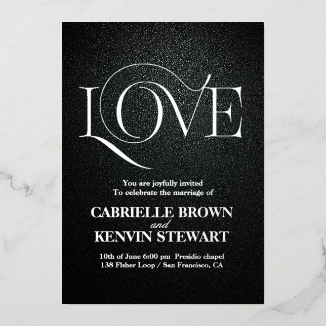 Elegant Romantic Black Glitter Silver Foil Wedding (Front)