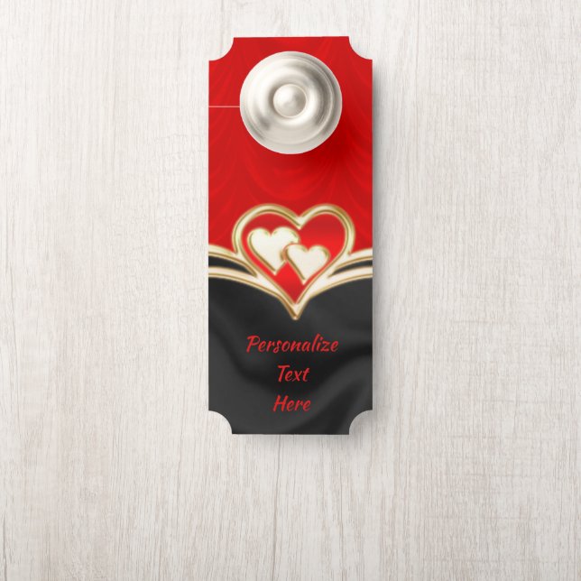Elegant & Romantic Black Gold & Red Hearts Room Door Hanger (On Knob)