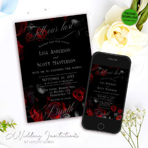 Elegant Romantic Black Red Floral Wedding Invitation