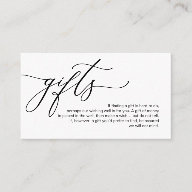 Elegant Romantic, Black script, A note on gifts Enclosure Card (Front)