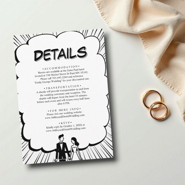 Elegant Romantic Black & White Comic Book Wedding Enclosure Card (Creator Uploaded)