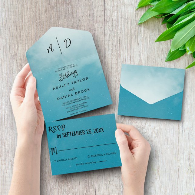 Elegant romantic blue All in One Wedding Invite (Creator Uploaded)