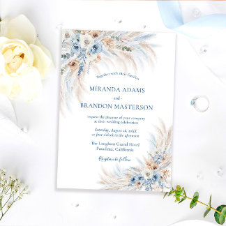 Elegant Romantic Blue Floral Boho Wedding Invitation