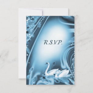 Elegant Romantic Blue Swan Love Wedding RSVP Card