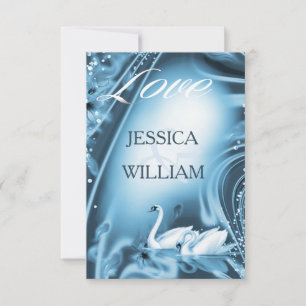Elegant Romantic Blue Swan Love Wedding RSVP Card
