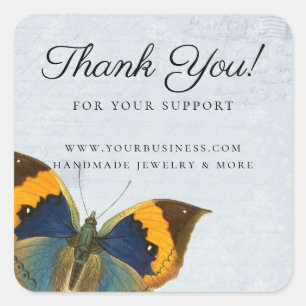 Elegant Romantic Blue Vintage Butterfly Ephemera  Square Sticker