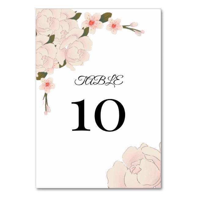Elegant Romantic Blush Pink Floral Blossom  Table Number (Front)