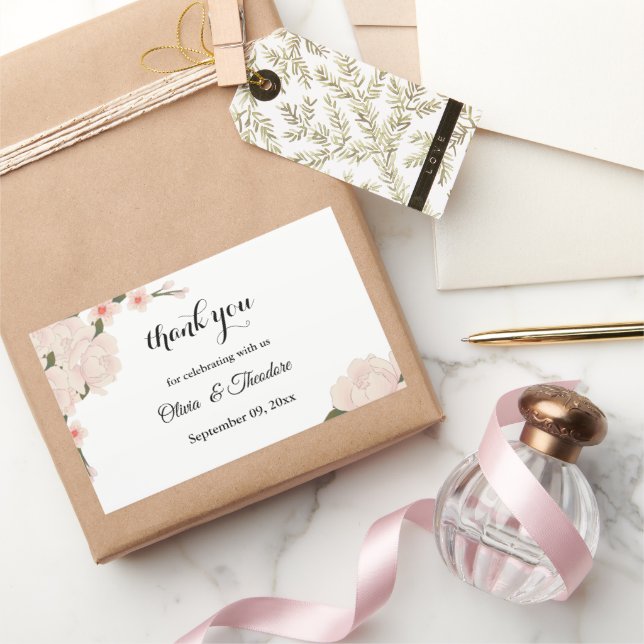 Elegant Romantic Blush Pink Floral Blossom Wedding Rectangular Sticker (Gifting)