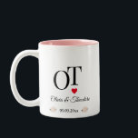Elegant Romantic Blush Pink Floral Blossom Wedding Two-Tone Coffee Mug<br><div class="desc">Simple elegant, romantic design features blush pink watercolor flowers with soft colours and botanical accents. A lovely gift for the special couple to treasure long after the wedding day, to use each day, or use for home décor. A beautiful wedding gift mug personalised to order with your chosen initials, names,...</div>