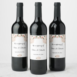 Elegant Romantic Blush Pink Floral Blossom Wedding Wine Label