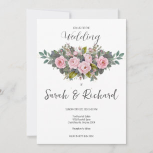 Elegant Romantic Blush Pink Garden Rose Wedding Invitation