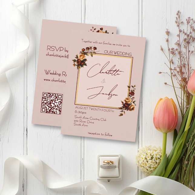 Elegant Romantic Blush Rose Autumn Wedding Invitation (Creator Uploaded)