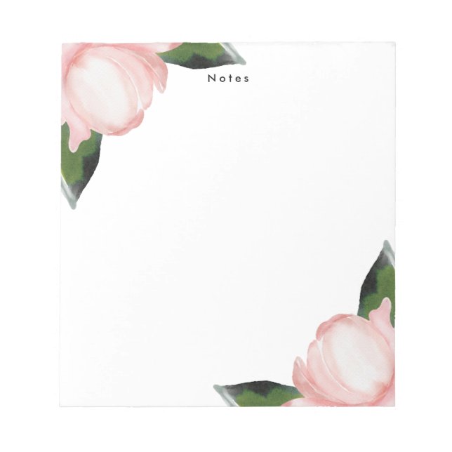 Elegant Romantic Blush Watercolor Flowers Notepad (Front)