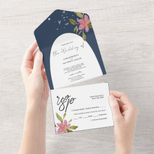 Elegant Romantic Boho Watercolor Floral All In One Invitation