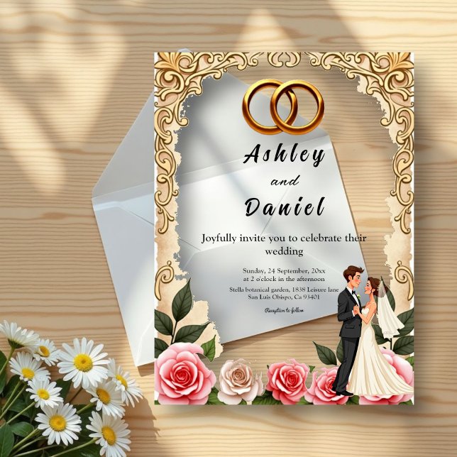 Elegant Romantic Bride And Groom Floral Wedding Acrylic Invitations (Creator Uploaded)