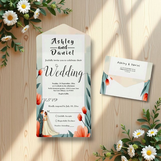 Elegant Romantic Bride And Groom Floral Wedding All In One Invitation (Creator Uploaded)