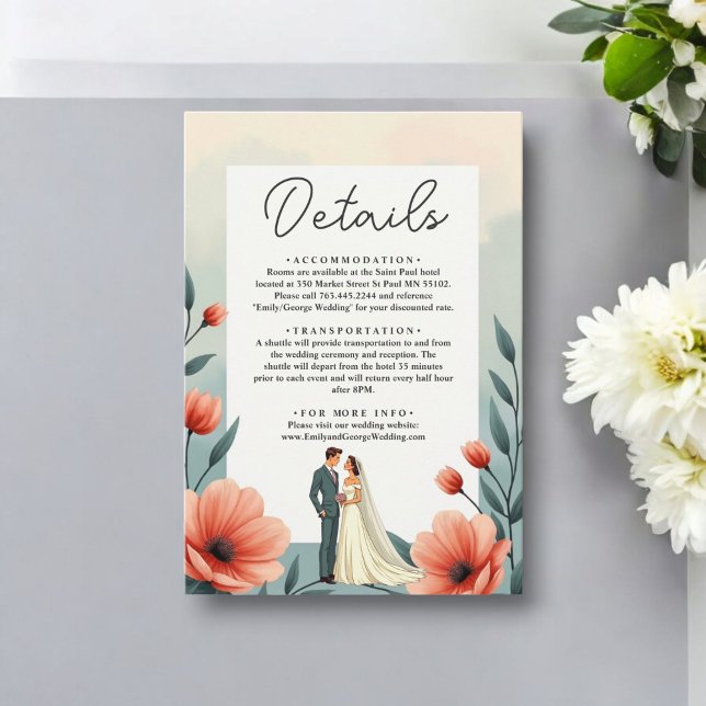 Elegant Romantic Bride And Groom Floral Wedding Enclosure Card (Creator Uploaded)