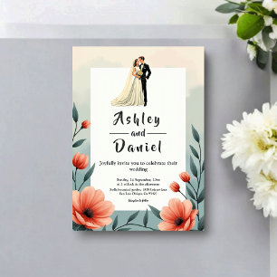 Elegant Romantic Bride And Groom Floral Wedding Invitation