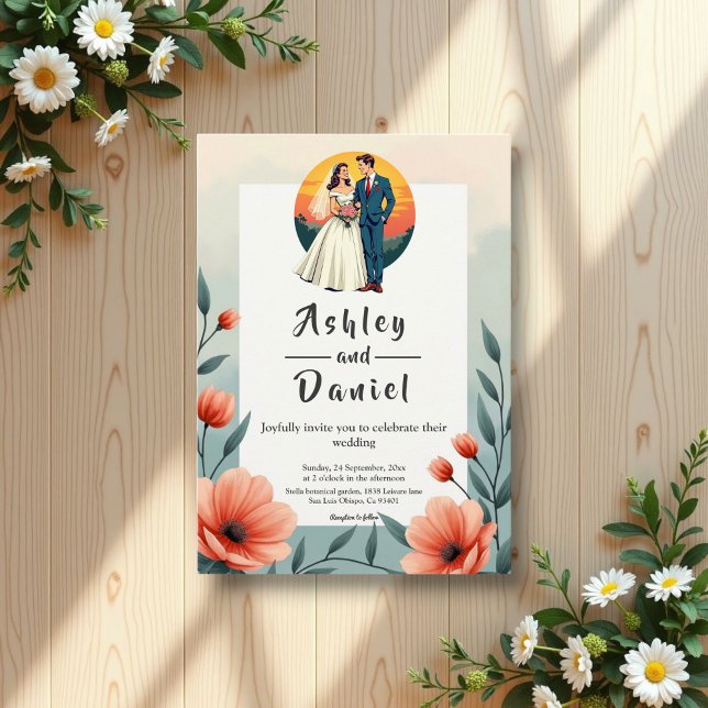 Elegant Romantic Bride And Groom Floral Wedding Invitation (Creator Uploaded)