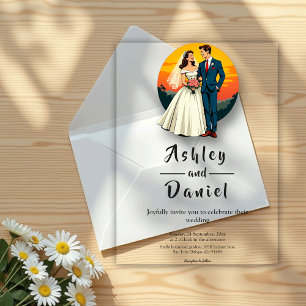 Elegant Romantic Bride And Groom Sunset Wedding Acrylic Invitations