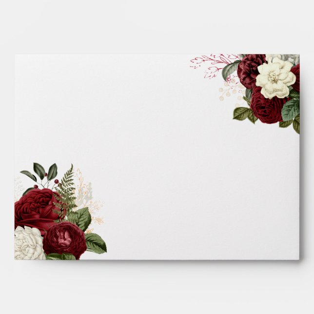 Elegant Romantic Burgundy Floral Invitation Envelope (Front)