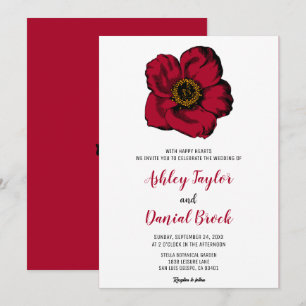 Elegant romantic burgundy red rose floral Wedding Invitation