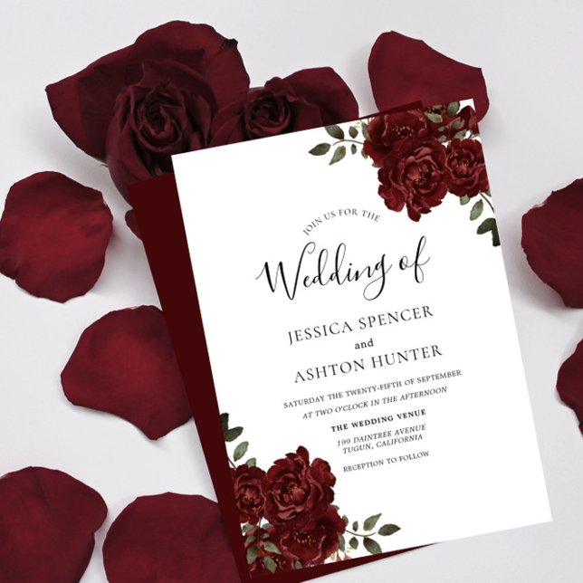 Elegant Romantic Burgundy Red Rose Wedding Invite (Creator Uploaded)