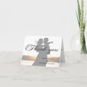 Elegant Romantic Calligraphic Photo Wedding Thank You Card