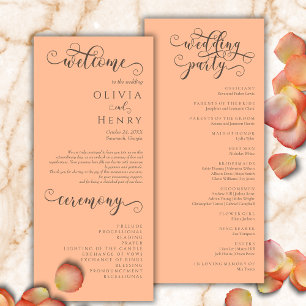 Elegant Romantic Calligraphy Peach Wedding Program Menu