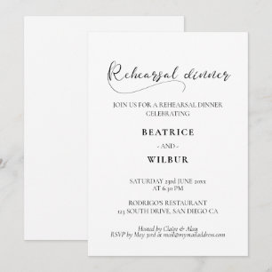 Elegant romantic calligraphy rehearsal dinner invitation