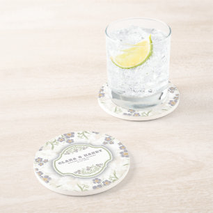 Elegant romantic calligraphy retro floral wedding coaster