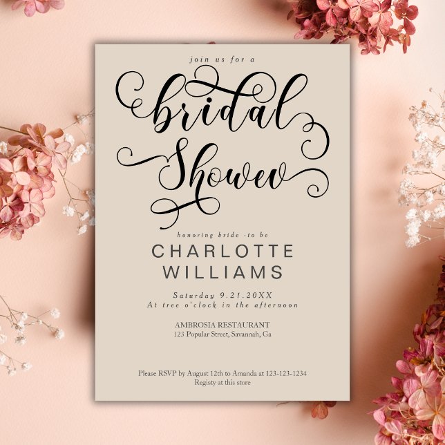  Elegant Romantic Calligraphy Script Bridal Shower Invitation (Creator Uploaded)