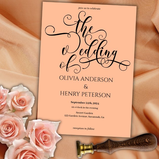 Elegant Romantic Calligraphy Script Peach Wedding Invitation (Creator Uploaded)
