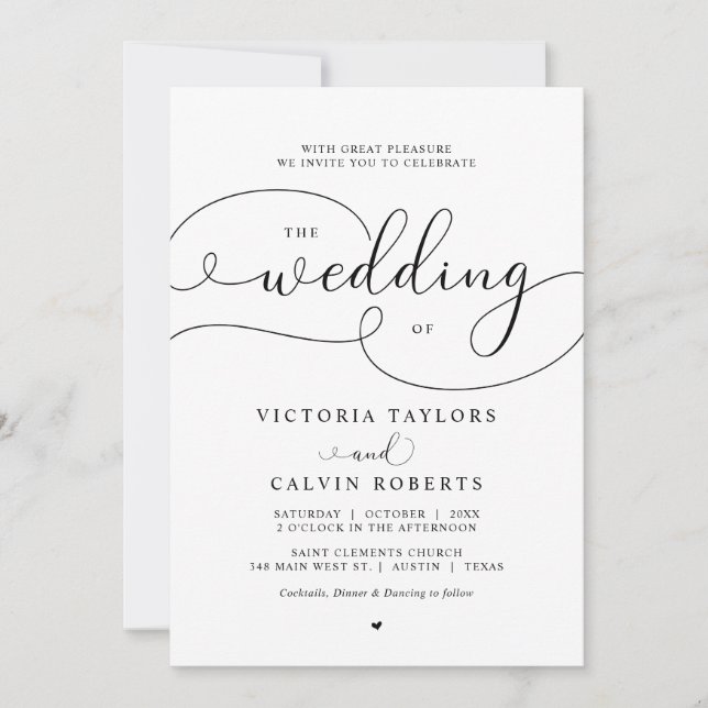Elegant Romantic Calligraphy Script Wedding Invita Invitation (Front)