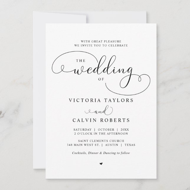 Elegant Romantic Calligraphy Script Wedding Invita Invitation (Front)