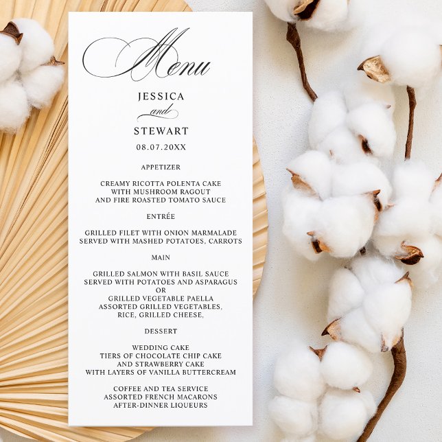 Elegant romantic calligraphy wedding menu (Elegant romantic calligraphy wedding menu)