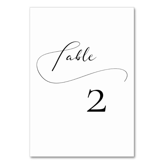 Elegant romantic calligraphy wedding table number (Front)