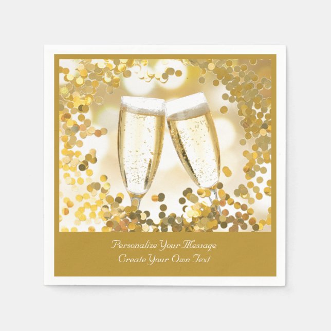 Elegant & Romantic Champagne Glasses Personalise Napkin (Front)