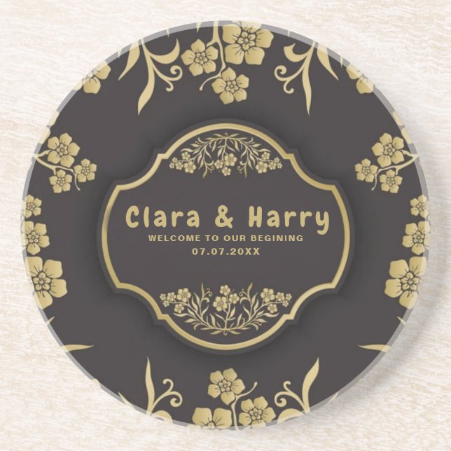 Elegant romantic champagne gold  floral wedding  coaster (Front)