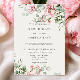 Elegant Romantic Chic Blush Pink Floral Wedding Invitation