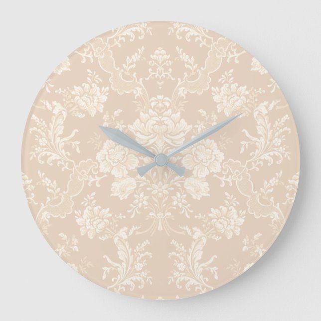 Elegant Romantic Chic Floral Damask-Cream Large Clock (Front)