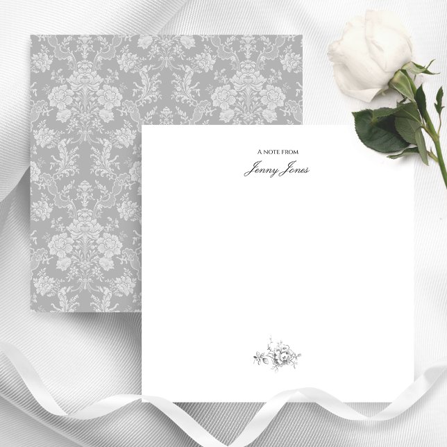Elegant Romantic Chic Floral Damask-Gray Card (Creator Uploaded)