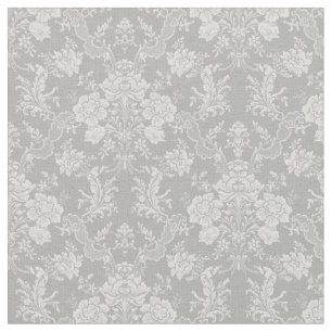 Elegant Romantic Chic Floral Damask-Grey Fabric