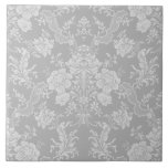 Elegant Romantic Chic Floral Damask-Grey Tile<br><div class="desc">Elegant vintage-inspired floral damask design featuring chic monochrome light-on-dark pastel grey flowers,  leafy scrolls and swags of delicate lacy ribbons. This pattern is seamless and can be scaled up or down.</div>