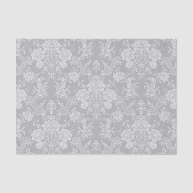 Elegant Romantic Chic Floral Damask-Grey Tissue Paper (Front)