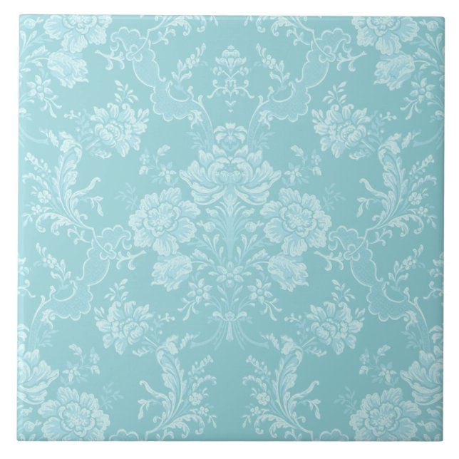 Elegant Romantic Chic Floral Damask-Mint Tile (Front)