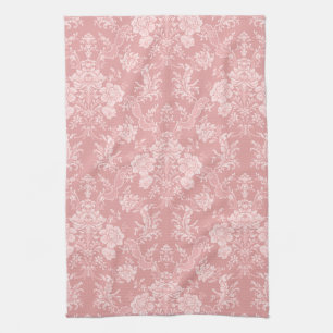 Elegant Romantic Chic Floral Damask-Pastel Pink Tea Towel