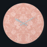 Elegant Romantic Chic Floral Damask-Peach Large Clock<br><div class="desc">Elegant vintage-inspired floral damask design featuring chic monochrome light-on-dark pastel peach flowers,  leafy scrolls and swags of delicate lacy ribbons. This pattern is seamless and can be scaled up or down.</div>